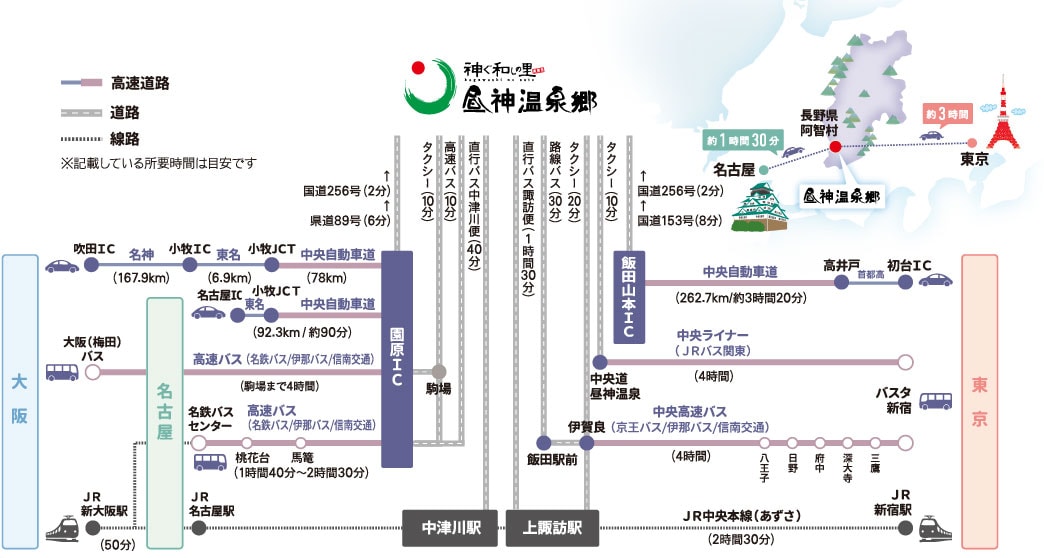 昼神温泉アクセス情報