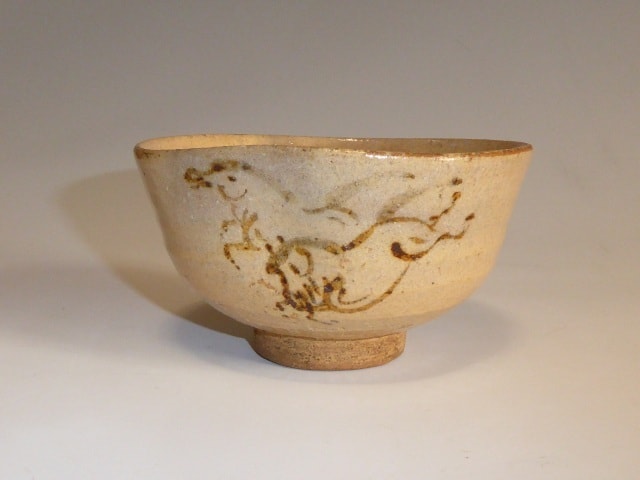 江戸時代 茶道具 茶碗 赤膚焼 梅の絵 奥田木白造 箱付 ／利休