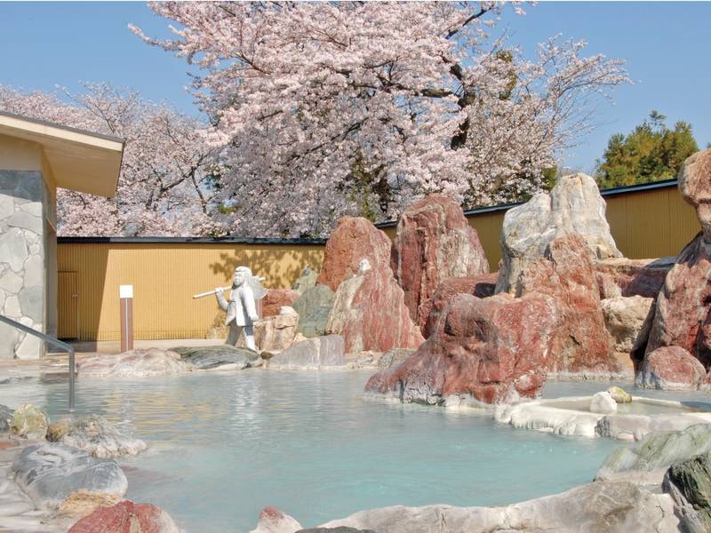 【露天風呂(春)】桜満開の男性露天風呂