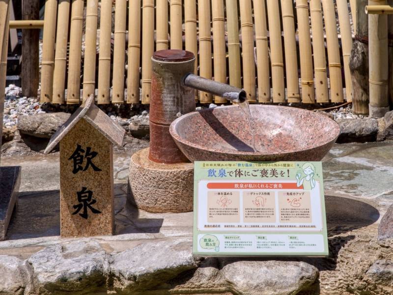 【飲泉処】大地の自然の恵みから湧く温泉だからこそ泉質が良く飲泉にも適しています。