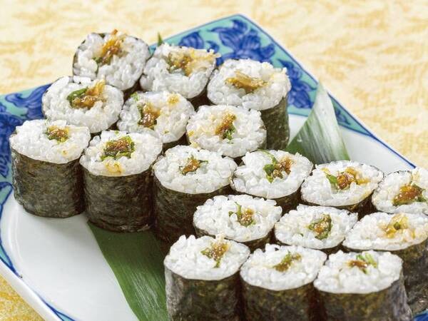 【夕食ビュッフェ】過去メニュー一例。蕗味噌としらすの海苔巻き