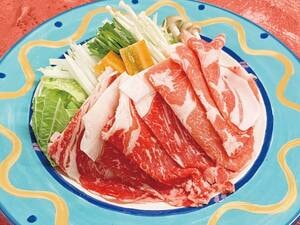 「道産黒毛和牛」と「ひこま豚」のしゃぶしゃぶ/例