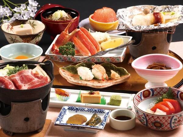 【蟹付オリジナル和会席/夕食一例】ずわい蟹浜茹で、きりたんぽ味噌焼など全10品。十和田荘のゆこゆこ人気NO1のプランです!