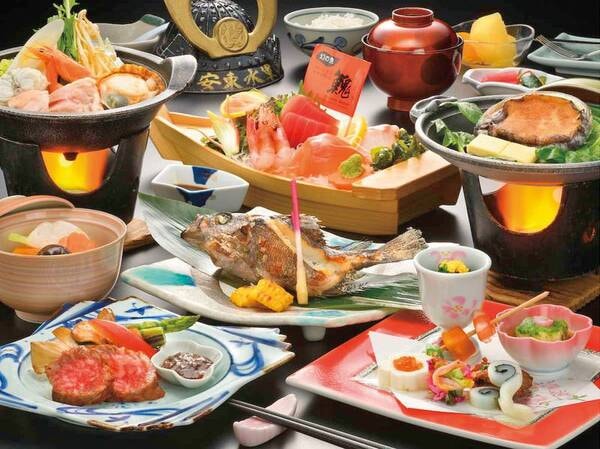【松プラン/例】当館名物の活アワビの陶板焼きや、幻の魚「イトウ」のお造りなどを贅沢にご堪能頂けます！