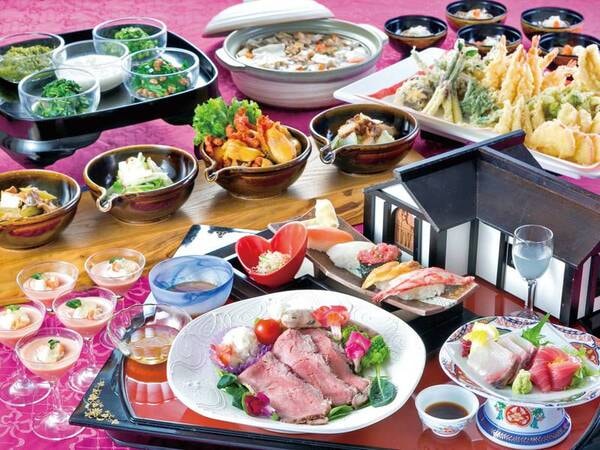 【夕食/例】南部曲り家会席。お膳の料理と食べ放題のコーナーをご用意