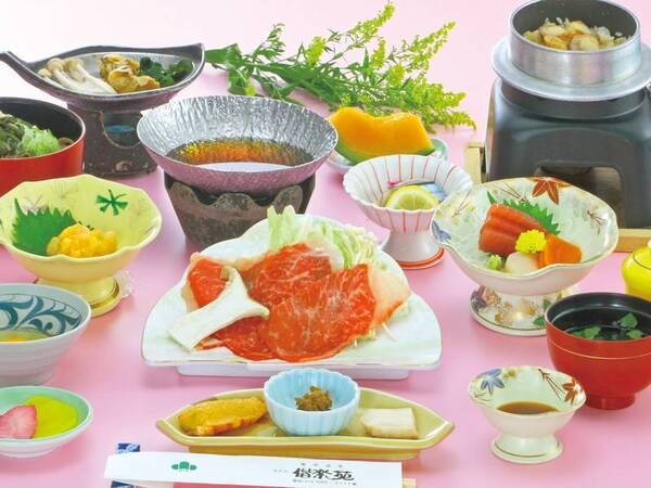 【黒みつ牛のすき焼き会席/例】牛すき焼きやお造り・茶碗蒸し・釜飯など全9品