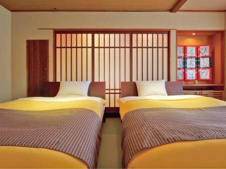 [萱]和室10畳バリモダンツインベッド/例