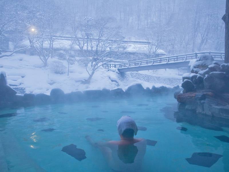 大沢の湯。風情のある冬景色