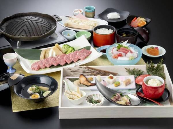 【夕食/例】特別会席・雅/3．4．5月の料理イメージ※とやま和牛・うどんは2人前盛りのイメージです。