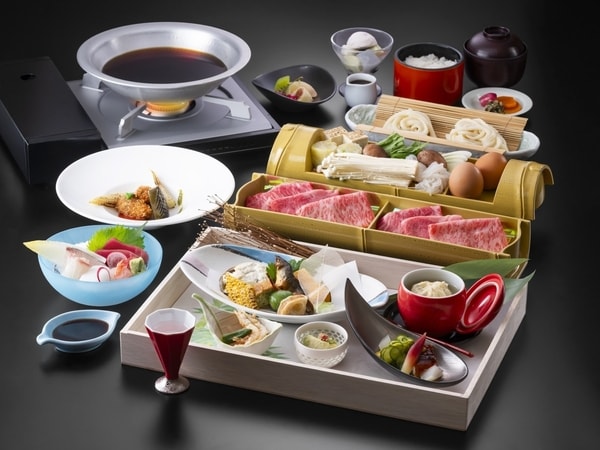 【夕食/例】特選会席・雅/6．7．8月の料理イメージとやま和牛・うどんは2人前盛りのイメージです。