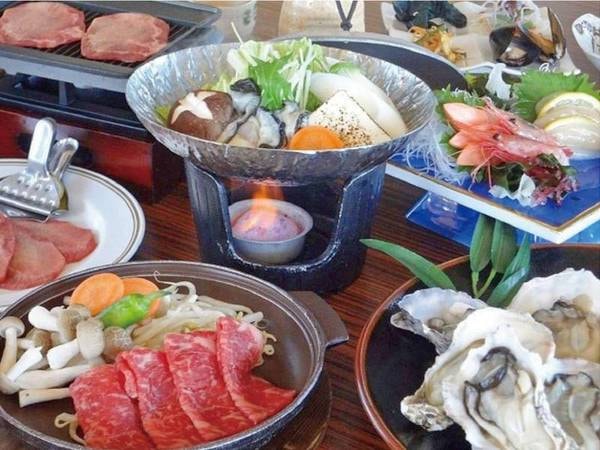 【焼き牡蠣と牡蠣鍋/例】牡蠣好きには必見!松島産牡蠣を堪能しハーフバイキングではお造りや海老フライを！