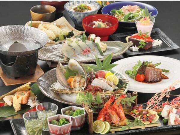 【夕食一例】横手黒毛和牛をメインに、秋田・横手の旬の食材をふんだんに使用したお料理
