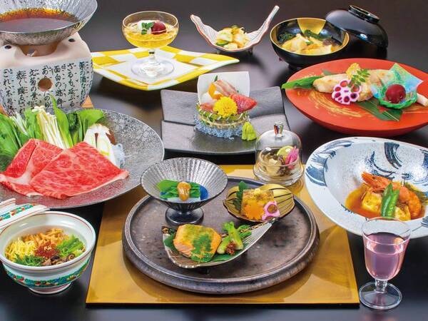 【季節の華やぎ会席/例】山形牛や日本海の厳選された旬の魚介をメインとした地元山形・庄内の美味しい贅沢素材を取り入れた会席料理。