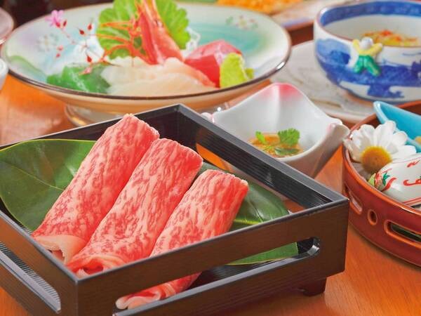 山形牛付き旬彩和膳一例 メインを山形牛にグレードアップ!すき焼き・しゃぶしゃぶより選択可
