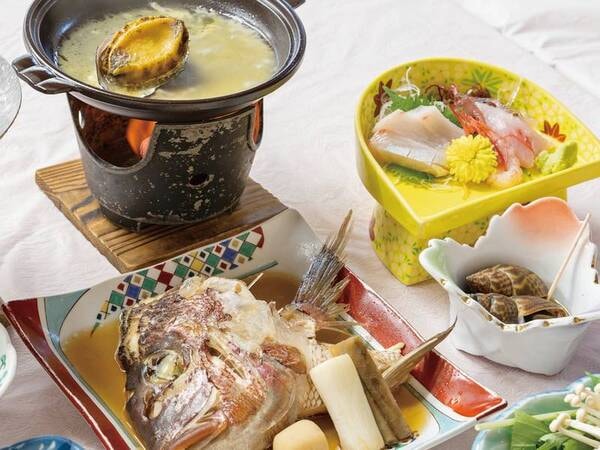 【あわびor豚しゃぶ選択!鯛兜煮プラン/例】あわびも選択できるお得和食膳(※活あわびではありません)