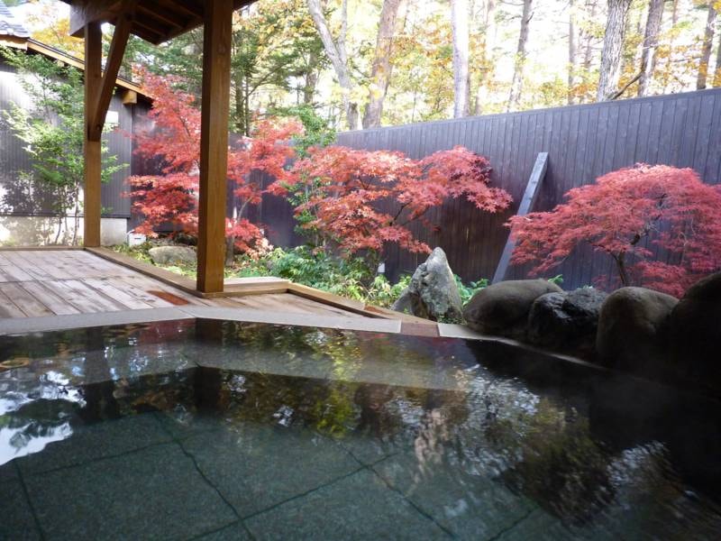 女性露天風呂では10月下旬~11月上旬に見ごろを迎える紅葉を間近でご覧いただけます。