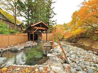 源泉掛流しの湯めぐりテーマパーク 龍洞/【貸切露天風呂/川龍】渓流を間近に感じられる(紅葉)