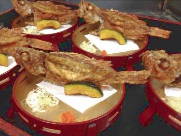 お肉と海鮮第5弾・黒毛和牛サーロイン/名物かさごのから揚げ例