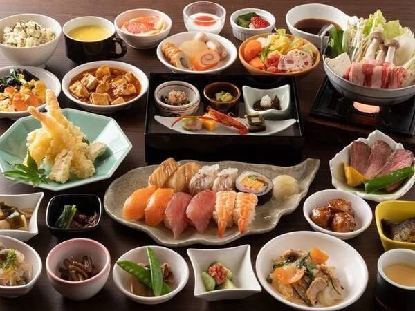 【夕食バイキング/例】種類豊富な和洋中バイキング。奥飛騨の郷土料理も楽しめる。