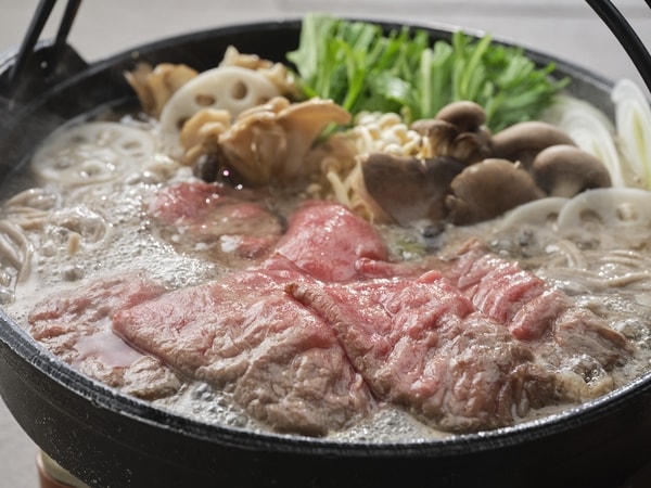 【9～11月土地の恵み会席一例】名物・常陸牛蓮根フォンデュ塩鋤焼き
