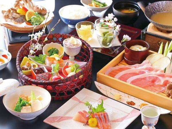 【信州産味覚会席/例】信州安曇野豚鍋料理や塩田産コシヒカリ等