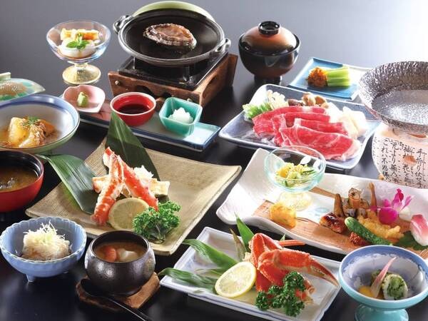 【夕食・4大味覚会席/例】信州牛・鮑・ずわい蟹・たらば蟹を贅沢に堪能できる