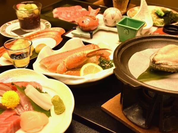 蟹2品と鮑の岩塩焼きを堪能する特別会席