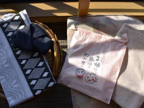【アメニティ】温泉旅館らしい浴衣や巾着が嬉しい