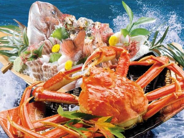 【タイ×カニ合戦/例】ズワイガニをドーンと１杯まるごと♪鯛の荒磯舟盛もついて日本海の味覚をまるかじり♪