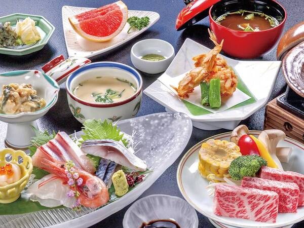 【和牛&河豚唐揚げ付!旬の会席プラン/例】人気食材「和牛」や「河豚の唐揚げ」が味わえる会席!その他、お造り5種盛りなど