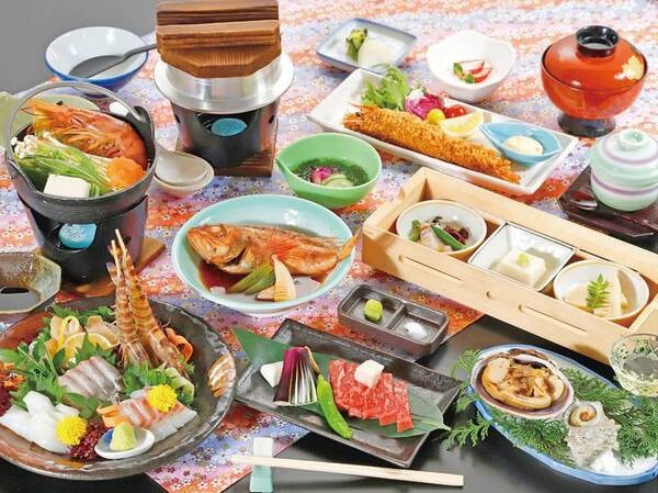 【夕食/例】「山海の幸御膳」は、新鮮な海の幸と知多牛サーロインステーキが味わえるコース