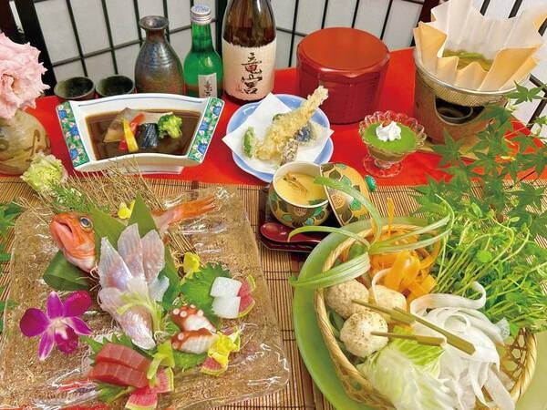 【夕食/例】ゆこゆこ限定会席！鮮魚お造りと野菜だくさんヘルシー鍋会席