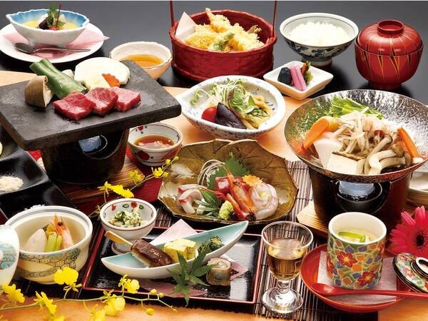 【特選!和牛溶岩焼き/例】和牛溶岩焼きのほか、旬の食材をふんだんに使用した宿一番人気の会席