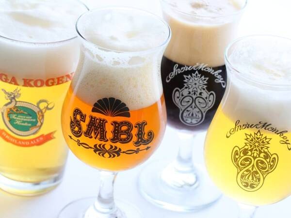 信州牛の選べるメイン料理・ビール4種一例/グラス「樽生」志賀高原ビール各種