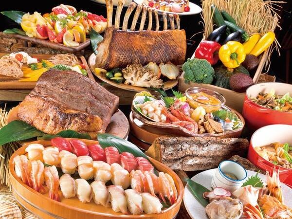 【夕食バイキング/例】道南の食材を中心としたバイキングは約150種類！
