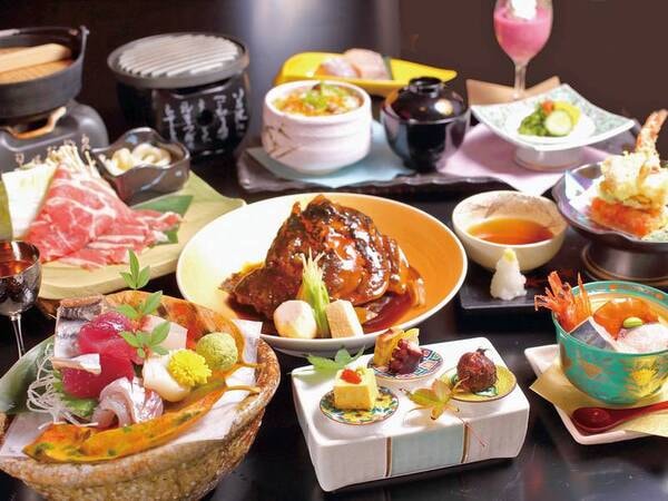 ゆこゆこ限定!もち豚鍋・紀州真鯛の漁火焼等、地元の食材が中心となる和会席をご用意。リーズナブルに堪能したい方に♪(例)