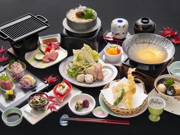 【旬彩「本格会席」写真一例】和歌山ならではの味覚、紀州梅鶏鍋と季節の釜めしを中心とした会席料理をお楽しみください