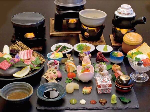 【陶板3種+美食プレート膳/例】メインに3種盛り(しまね牛・奥出雲ポーク・大山鶏)&島根の美食を少しずつプレートでご用意