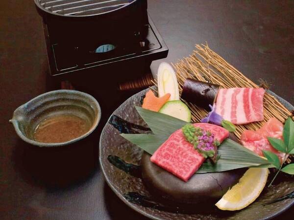【陶板3種盛り/例】しまね牛・奥出雲ポーク・大山鶏を少量ずつ食べ比べ♪