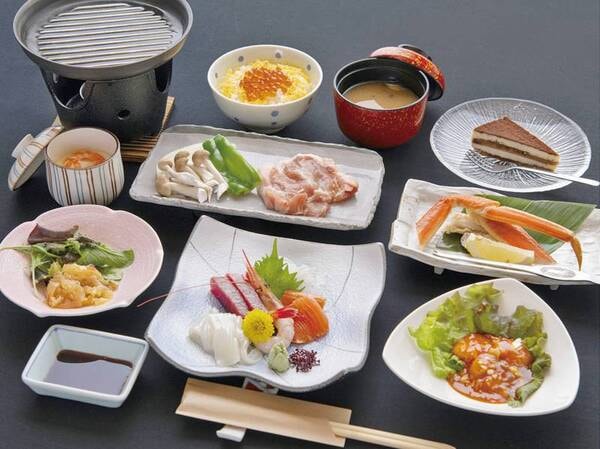 お手軽ディナーコース(一例)/お刺身やエビチリ、陶板焼などをご用意いたします。