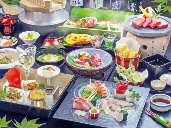 【伊勢海老焼き・和牛・馬刺し・鮑の豪華会席/例】