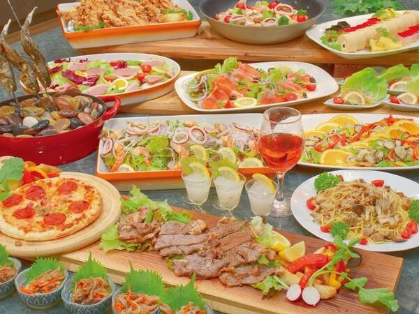 【夕食】地元食材を使用したバイキング/バイキングor創作御膳はおまかせ！