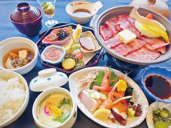 【峠下牛ロース陶板焼と季節料理プラン例】広島ブランド牛[峠下牛](たおしたぎゅう)をいただく