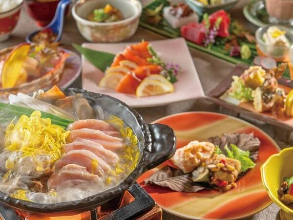 【季節の会席/9月～11月夕食例】地元食材を活かした鍋料理と旬の味覚を楽しめる