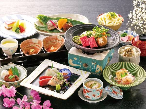 【彩り会席/例】お造り(鯛･鮪)､牛陶板焼き､蒸し物、酢の物など全10品