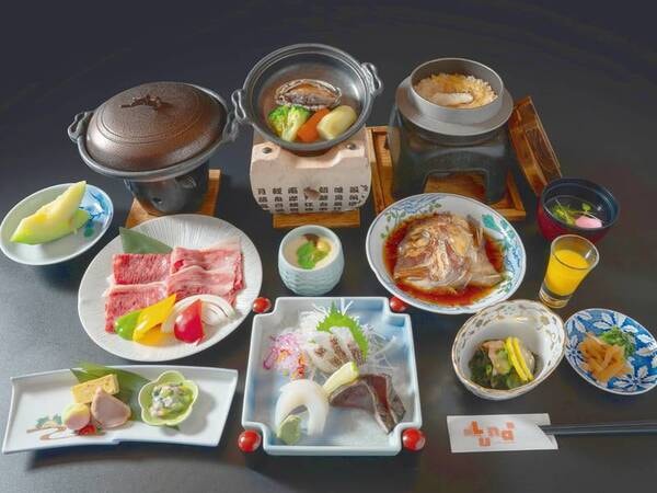 あわび＆伊予牛会席／夕食例