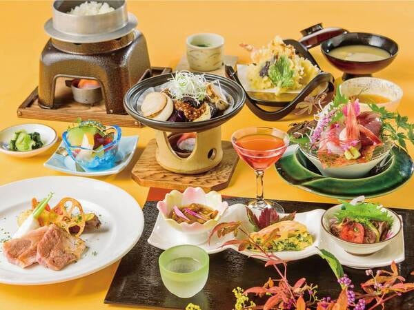 【華コース/例】鳥海山麓の食材を使った、お料理内容控え目のコース。お箸でいただく和洋折衷会席をご用意