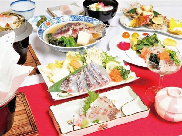 【鯛を味わう美味会席/例】グレードアップ会席。愛媛産の新鮮な鯛を使用した、鯛三昧会席。