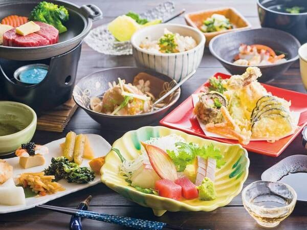 【国産牛陶板焼付こだわり会席/例】瀬戸内の旬魚や国産黒毛和牛陶板焼き、愛媛産鯛めし等を満喫!