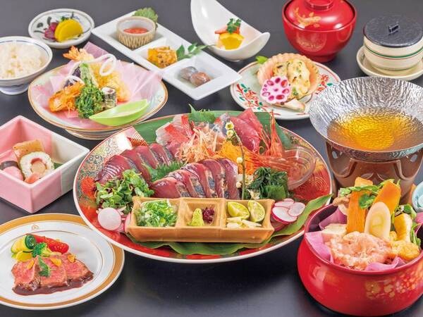 【お造り大皿盛と土佐の味会席/例】高知の食材をたっぷりと使った鮮やかな会席/2名盛一例